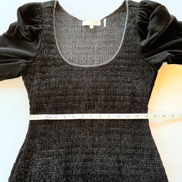 NWOT LoveShackFancy Dorset Velvet Smocked Long Sleeve Mini Dress in Black Sz M - Picture 14 of 16